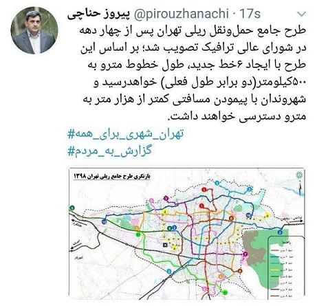 طرح جامع حمل و نقل ریلی تهران تصویب شد