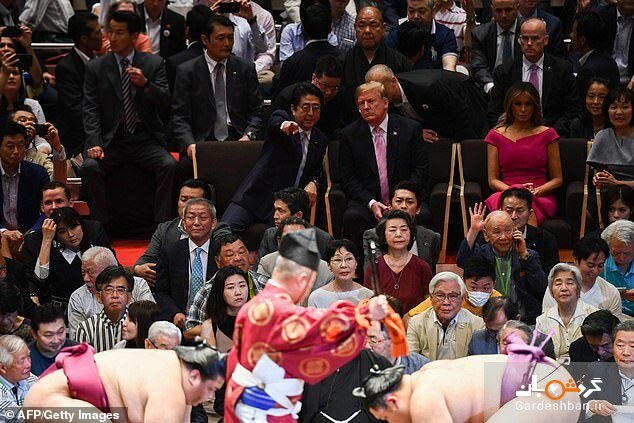 حضور ترامپ و همسرش در ورزشگاه افسانه‌ای ژاپن برای تماشای «سومو» +تصاویر