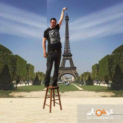 عکسی که سوژه جهانی شد/ تلاش‌های خنده‌دار برای رساندن یک انگشت به نوک برج ایفل