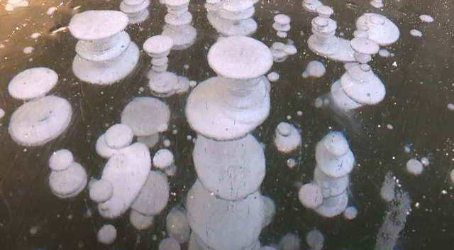 یخ زدن حباب در دریاچه «لیان هوا» چین