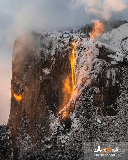 آبشاری عجیب به رنگ آتش در کالیفرنیا+عکس