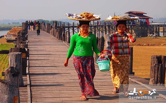 یو بین؛بلندترین پل جهان از جنس ساج در میانمار/عکس